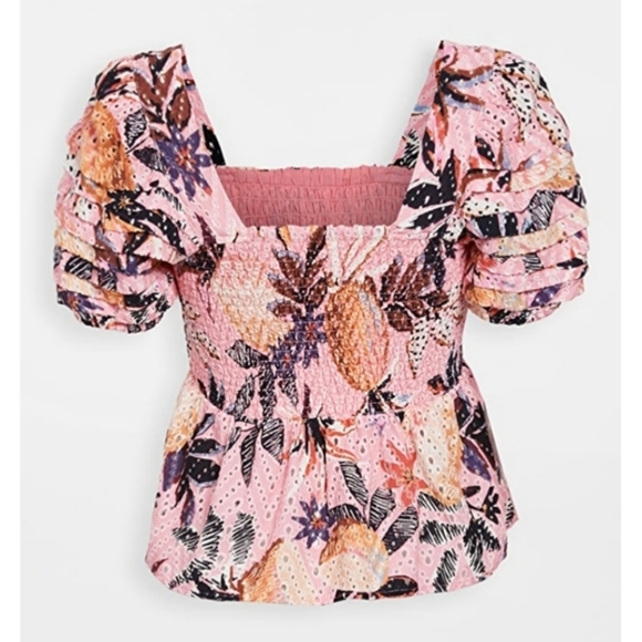 FARM Rio Pink Pineapple Print Smocked Top Size XS - Picture 3 of 10